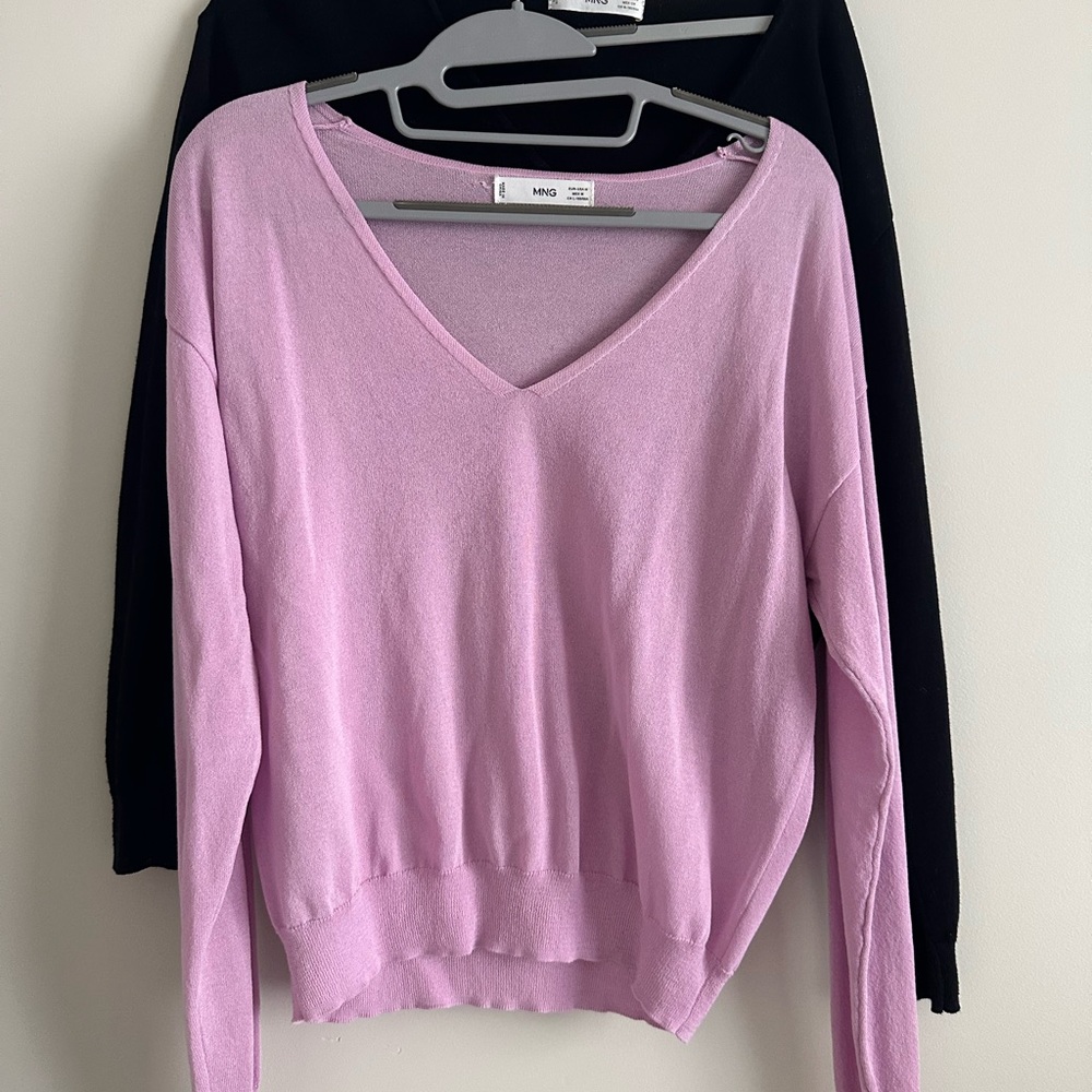 Mango V-Neck Sweater in Light Lavender Pink